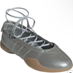 adidas Silver Lace-Up Ballet Flat with Gum Sole